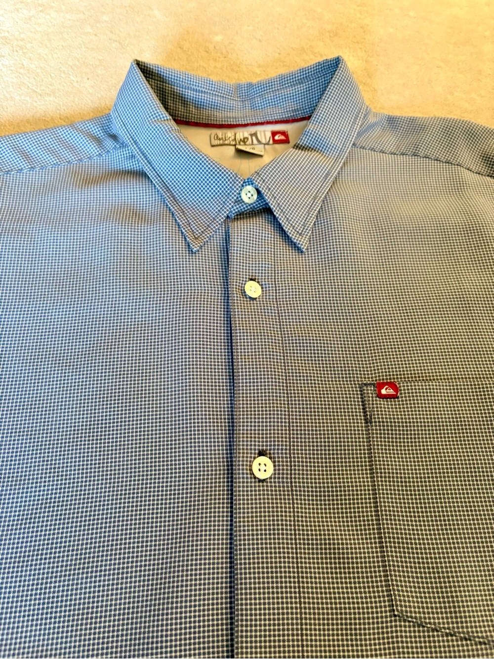 Quiksilver Men’s Blue Mini-Check Button-Down Shirt
